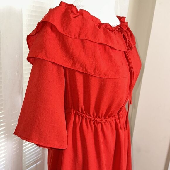 Jack by BB Dakota M Vibrant Poppy Red On or Off Shoulder Ruffle Mini Dress - Picture 9 of 16